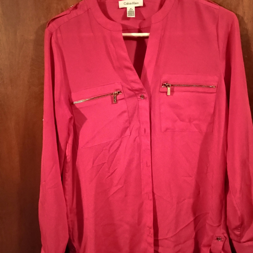 Calvin Klein Pink Blouse with Zipper Accents
